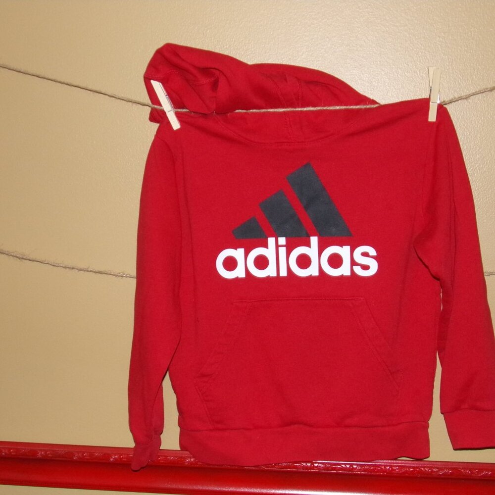 Adidas boys long sleeve fleece pullover hoodie size small red